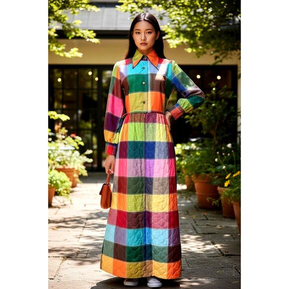 Nova Loungewear Dresses & Skirts - Nova Loungewear 1970s Vintage Dress Coat Quilted Skirt Size Fit S Long Sleeves